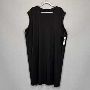 Eileen Fisher Dress 3X Black Knee Length Pima Cotton Stretch Jersey Knit Pockets